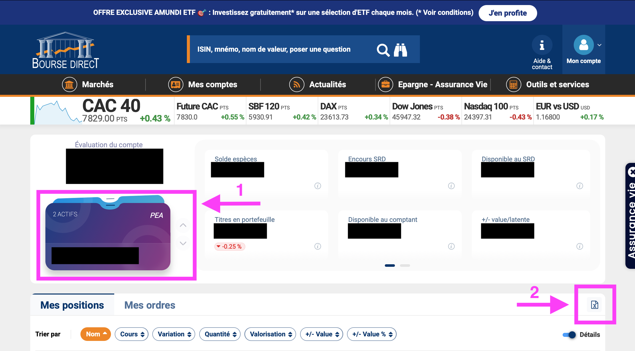Export du portefeuille Bourse Direct